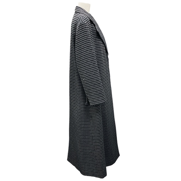 GIORGIO ARMANI BLACK / GREY HOUNDSTOOTH PATTERNED WOOL LONG COAT - Picture 2 of 4
